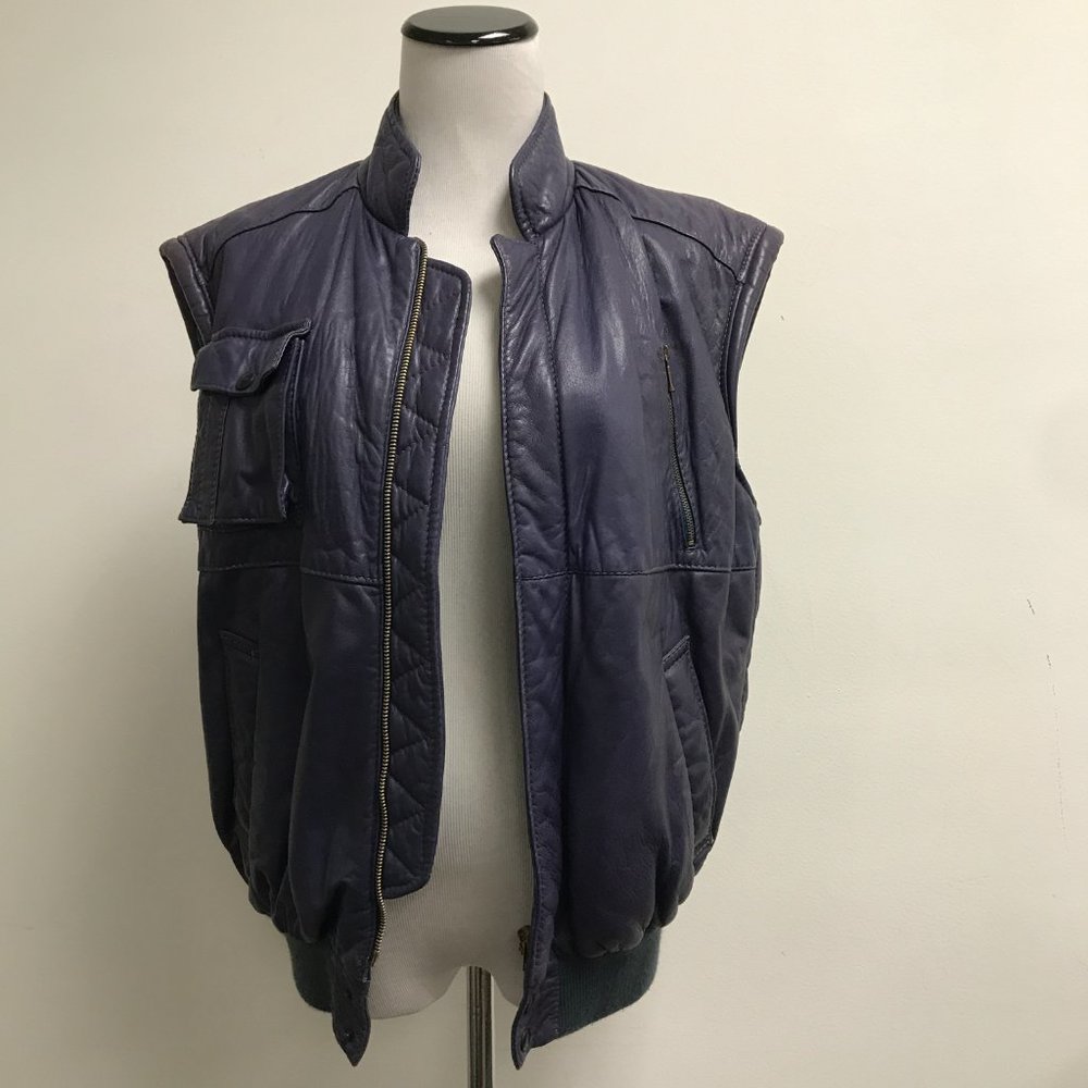 Riccardo Purple leather sleeveless jacket Vest lined M made in Italy Vintage 80s